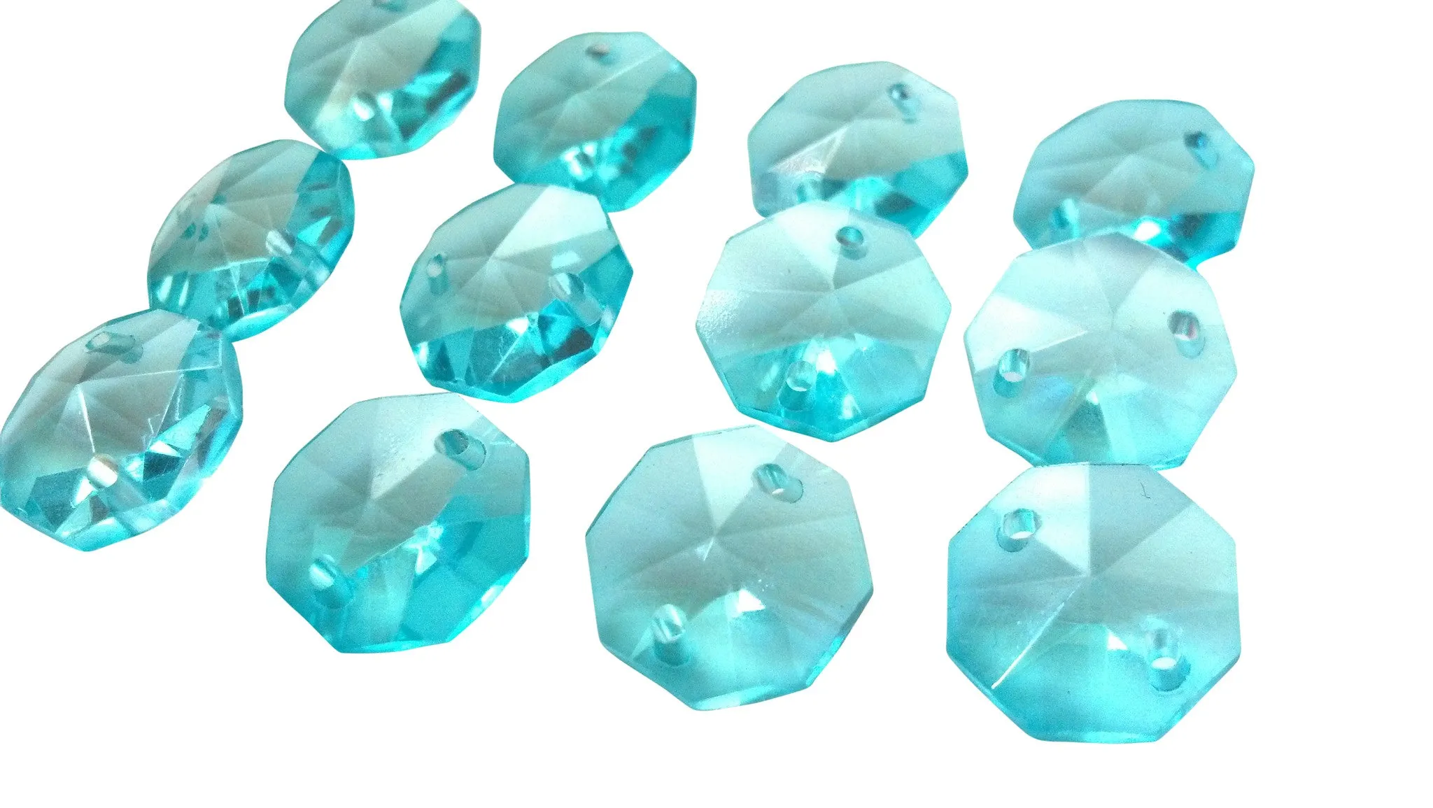 Light Aqua 14mm Octagon Beads Chandelier Crystals 2 Holes