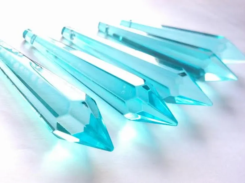Light Aquamarine Icicle Chandelier Crystals, Pack of 5 Pendants