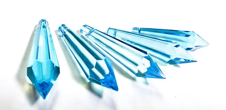 Light Aquamarine Icicle Chandelier Crystals, Pack of 5 Pendants