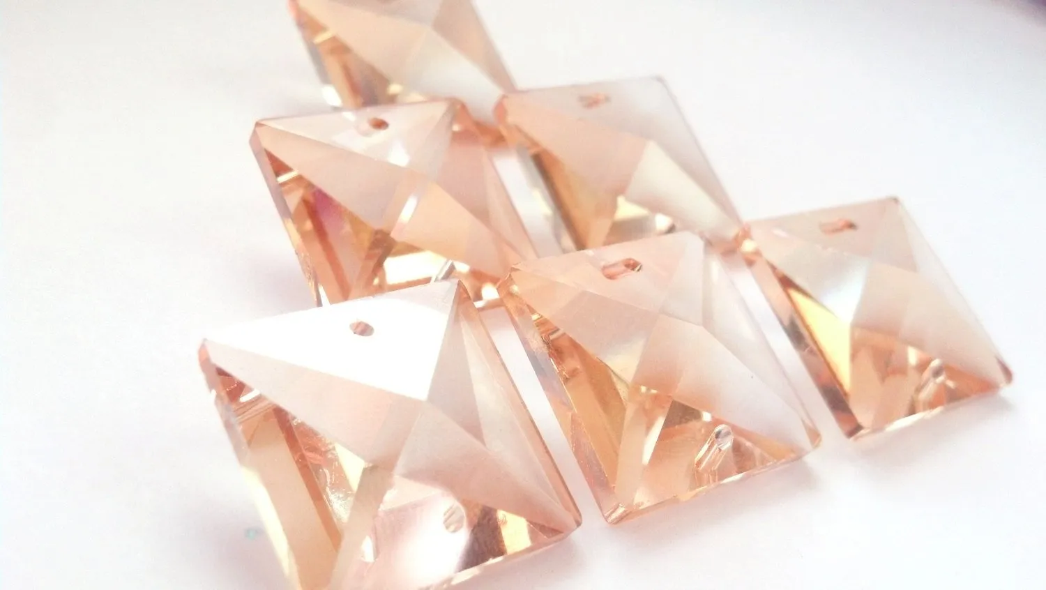Light Champagne Square 22mm Chandelier Crystals Glass Beads Pack of 6
