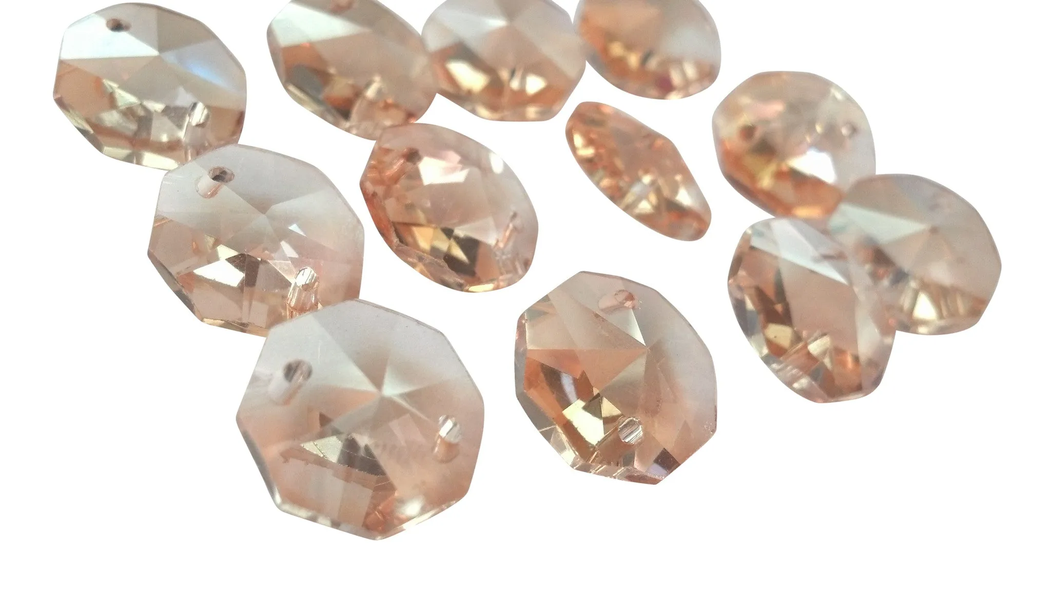 Light Champagne 14mm Octagon Beads Chandelier Crystals 2 Holes