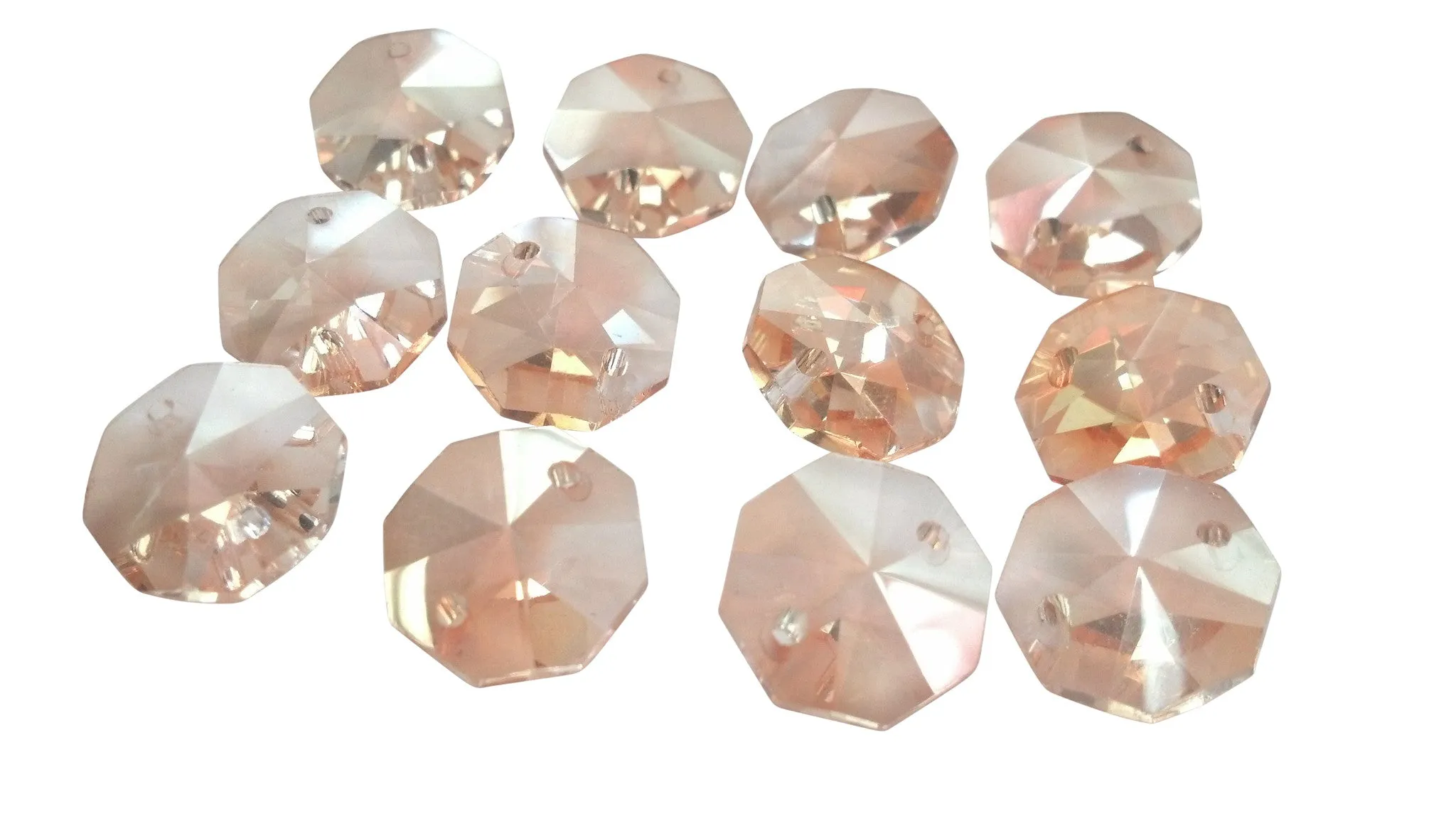 Light Champagne 14mm Octagon Beads Chandelier Crystals 2 Holes