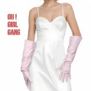 Light Pink Wide Sleeves Faux Leather Gloves