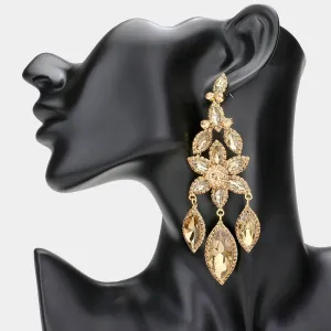 Light Topaz Flower Triple Marquise Stone Chandelier Evening Earrings   | Statement Earrings | 608508