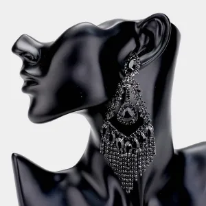 Lightweight Black Crystal Chandelier Pageant Earrings | Prom Earrings | 478080