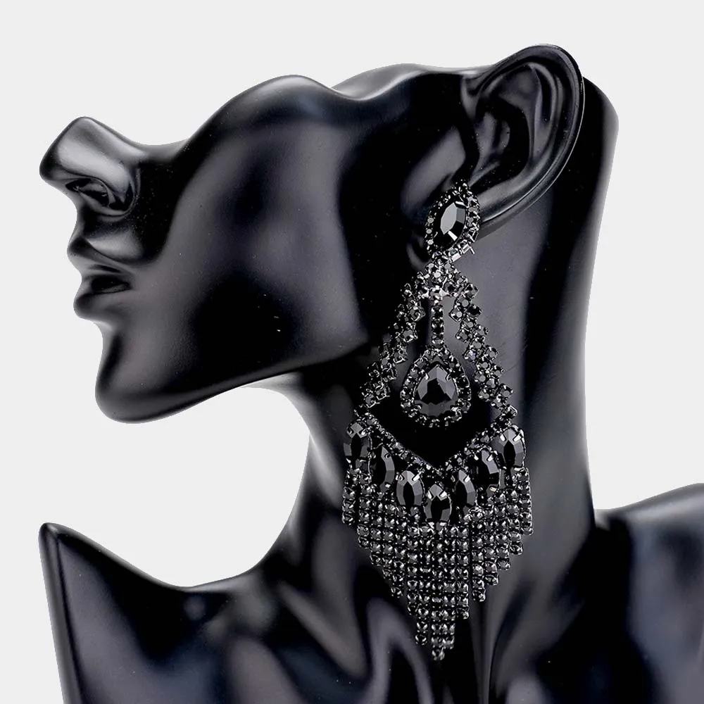 Lightweight Black Crystal Chandelier Pageant Earrings | Prom Earrings | 478080