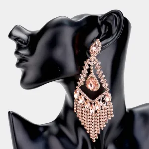 Lightweight Peach Crystal Chandelier Pageant Earrings on Rose Gold | Prom Earrings | 478084
