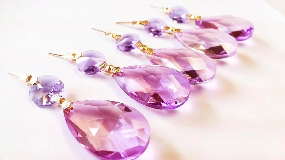 Lilac Purple Teardrop Chandelier Crystals Ornament, Pack of 5