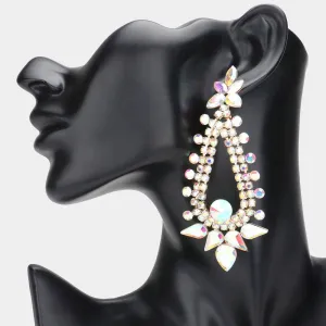 Long AB Teardrop and Round Stone Chandelier Earrings on Gold | Pageant Earrings | Prom Earrings |  627247