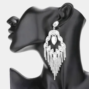 Long Clear Crystal Fringe Chandelier Pageant Earrings | Prom Jewelry | 579516