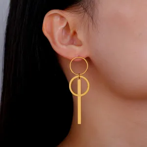 Long Double Circle Bar Dangle Stud Earrings