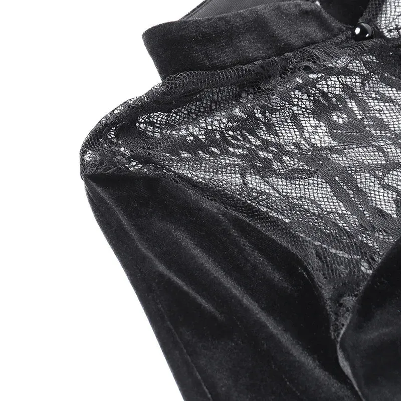 Long Dress Black High Waist Flared Sleeve Lace Cutout Gothic Maxi Dress