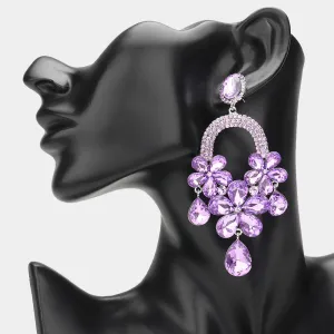 Long Lavender Flower Teardrop Chandelier Pageant Earrings | Large Crystal Earrings |  644915