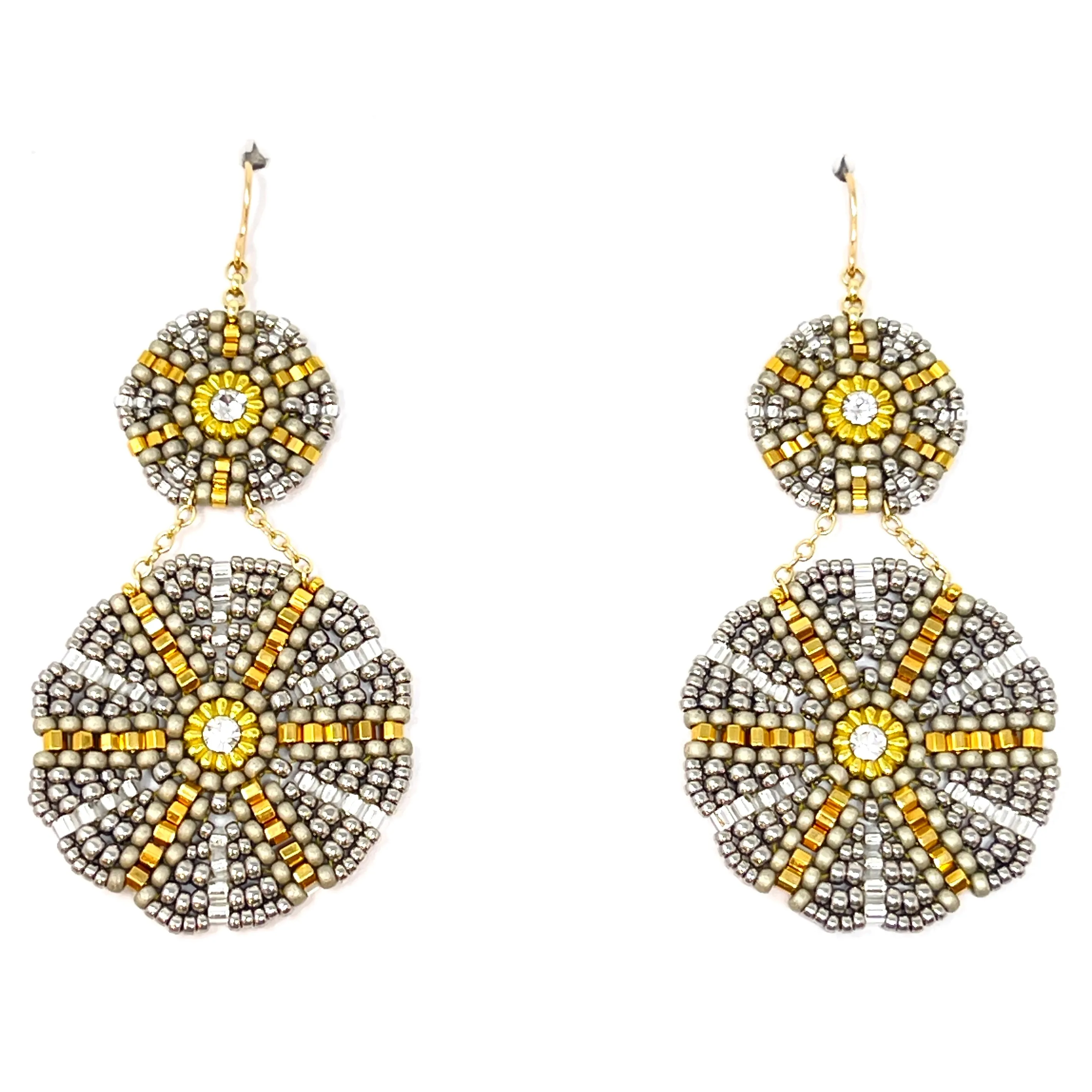 Long Mixed Metal Double Circle Earrings