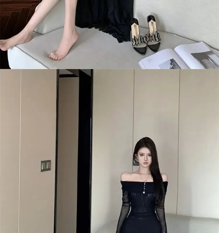 Long Off Shoulder Elegant Irregular Ruffles Split Evening Party Dress