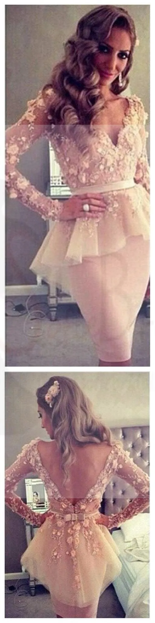 Long Sleeves Prom Dresses, V-Neck Prom Dresses, Open Back Prom Dresses, Formal Prom Dresses, Unique Prom Dresses, Evening Dresses, Prom Dresses Online, PD0105