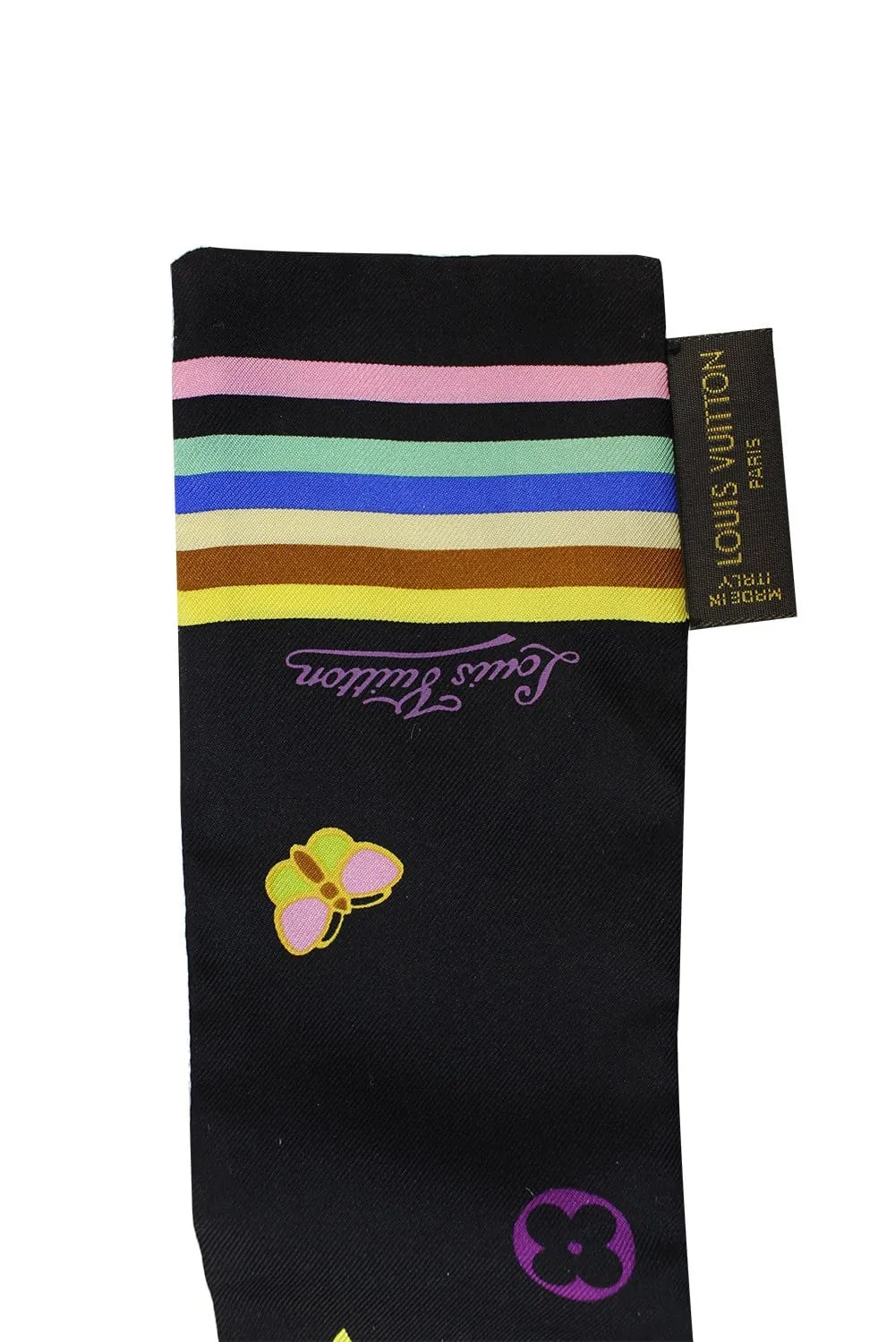 LOUIS VUITTON Black Multicolor Monogram Silk Slim Scarf Bandeau Headband Tie