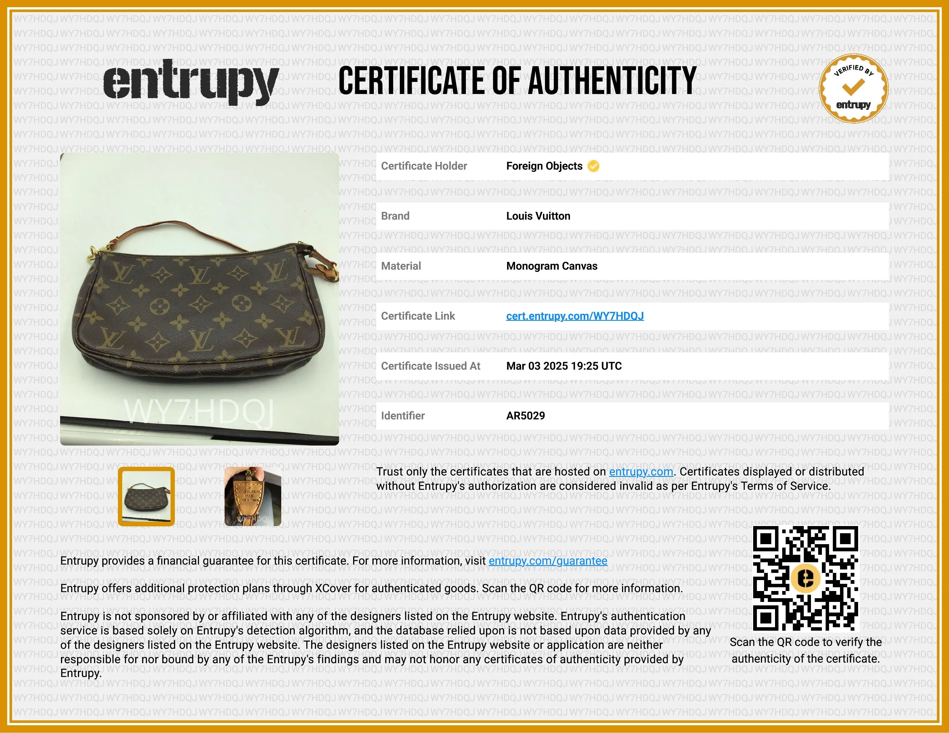Louis Vuitton Monogram Canvas Pochette Accessories AR5029