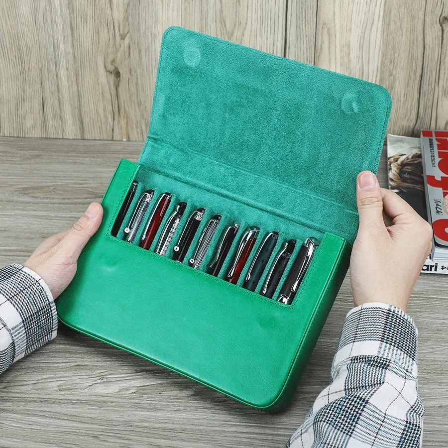 Luxury Handcrafted Leather 12-Slot Pen Case