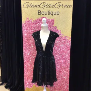 Mac Duggal Fitted Flare Sequin Deep V-Neck Dress