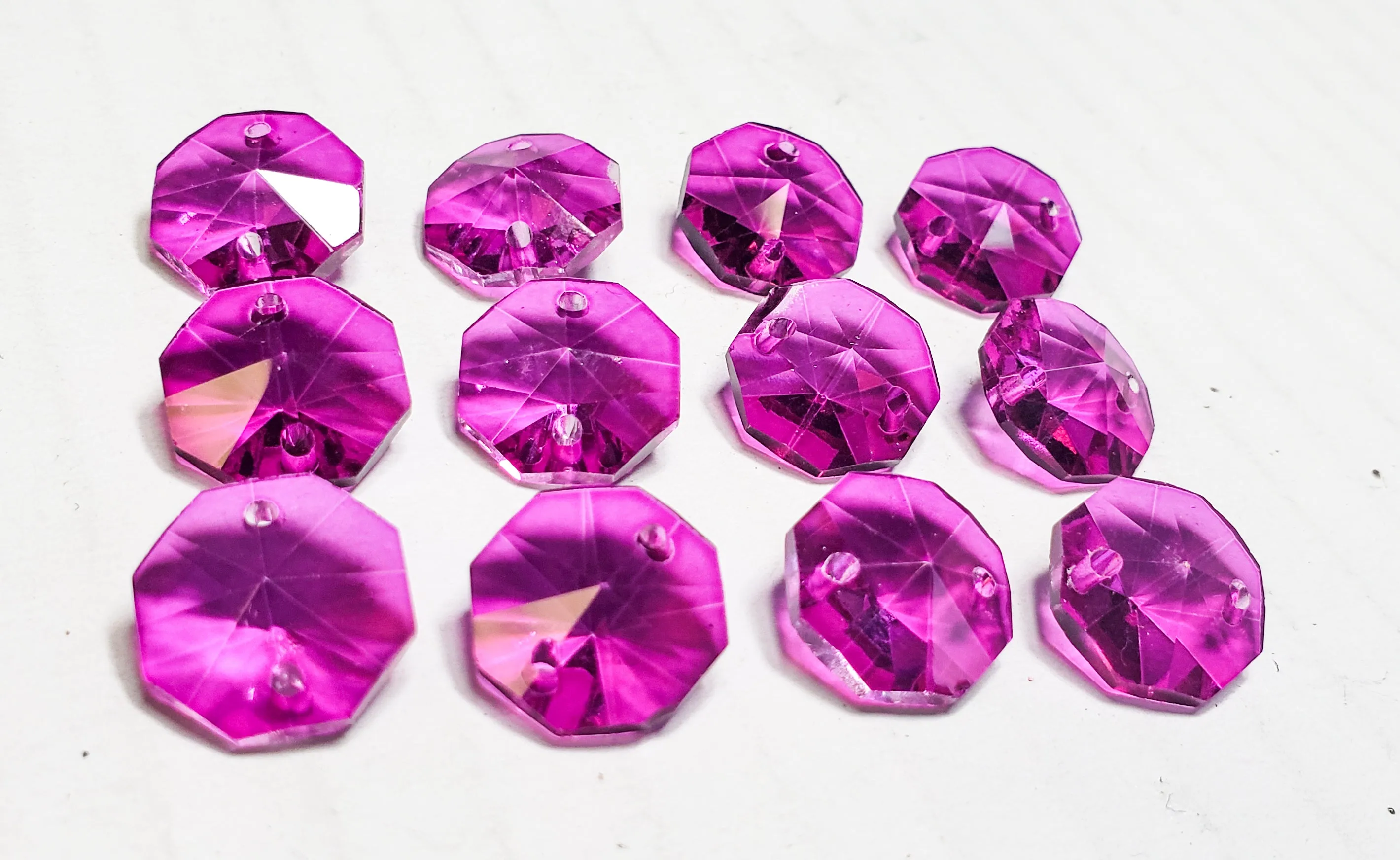 Magenta 14mm Octagon Beads Chandelier Crystals 2 Holes