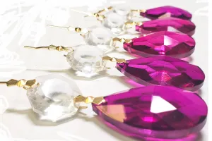 Magenta Teardrop Chandelier Crystals with Diamond Cut Octagon