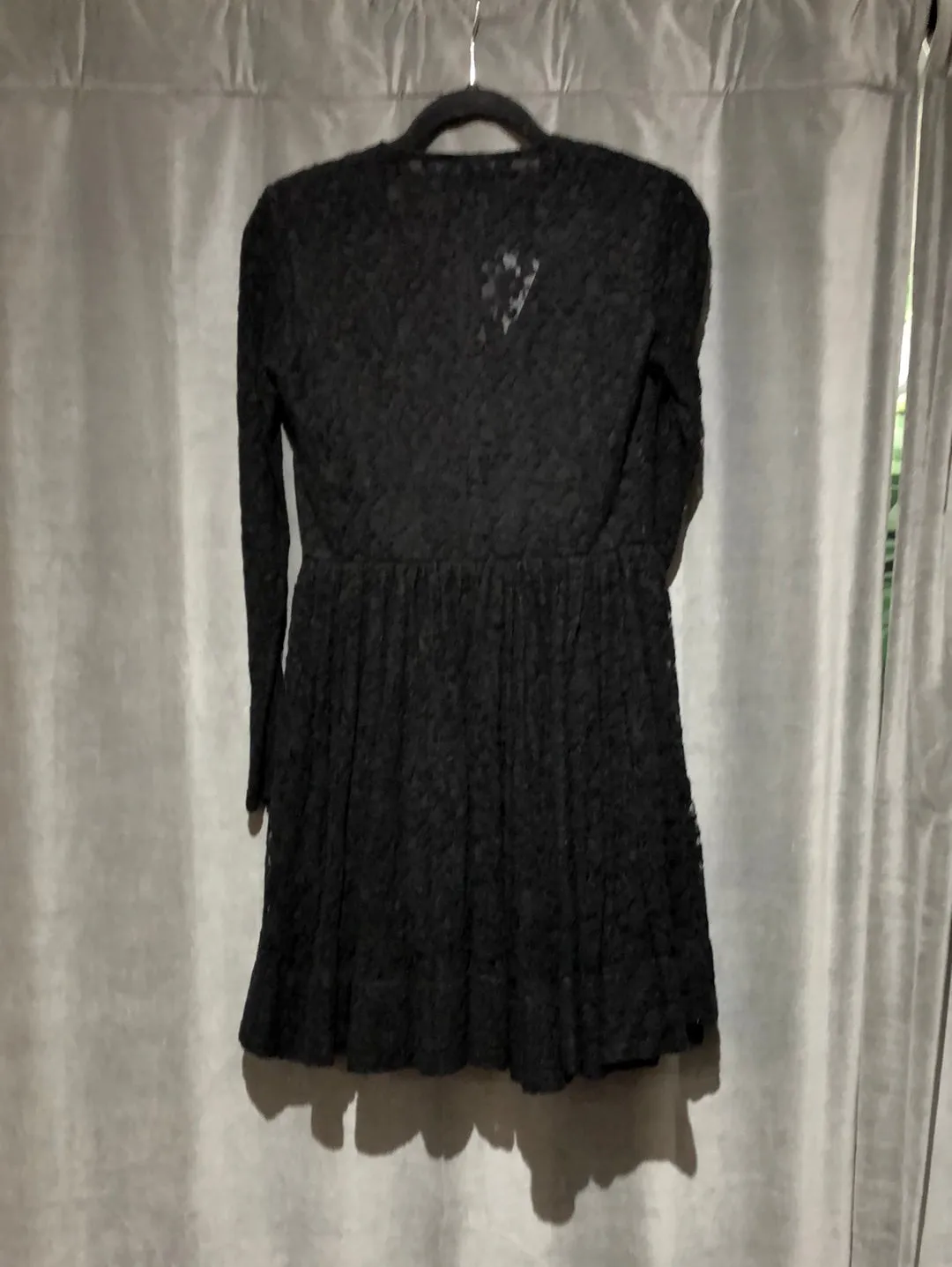 Maje Black lace long sleeve soft lace fit and flare dress