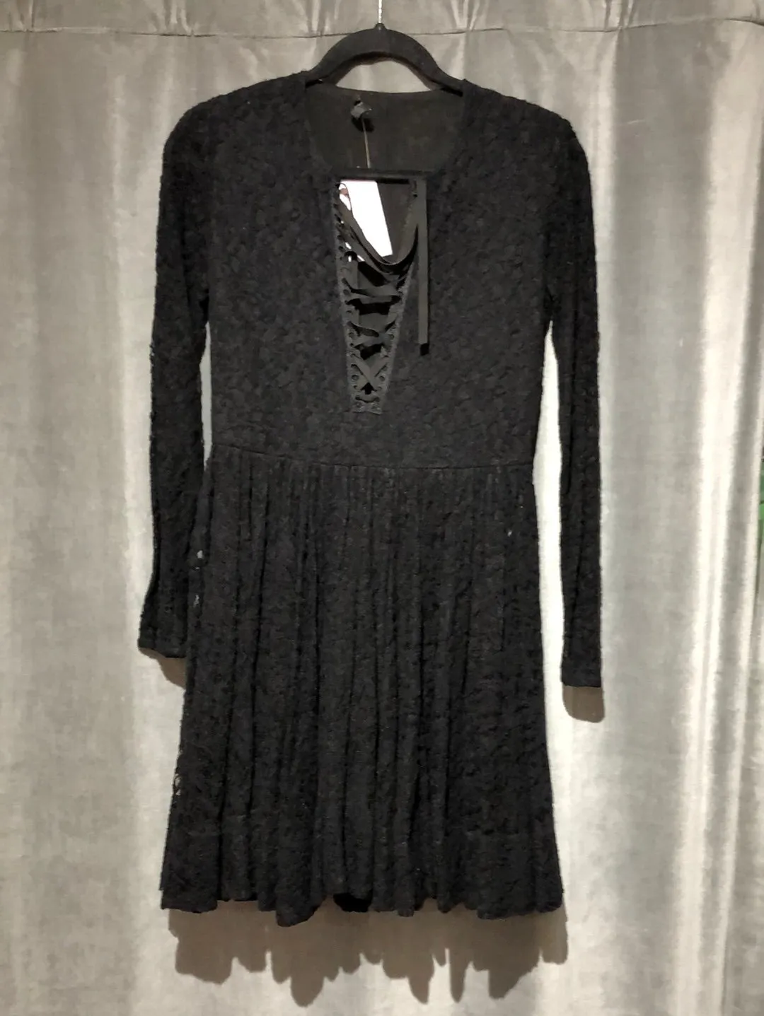 Maje Black lace long sleeve soft lace fit and flare dress