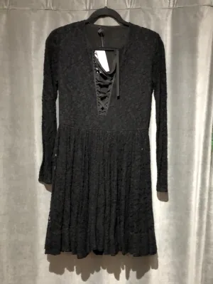 Maje Black lace long sleeve soft lace fit and flare dress