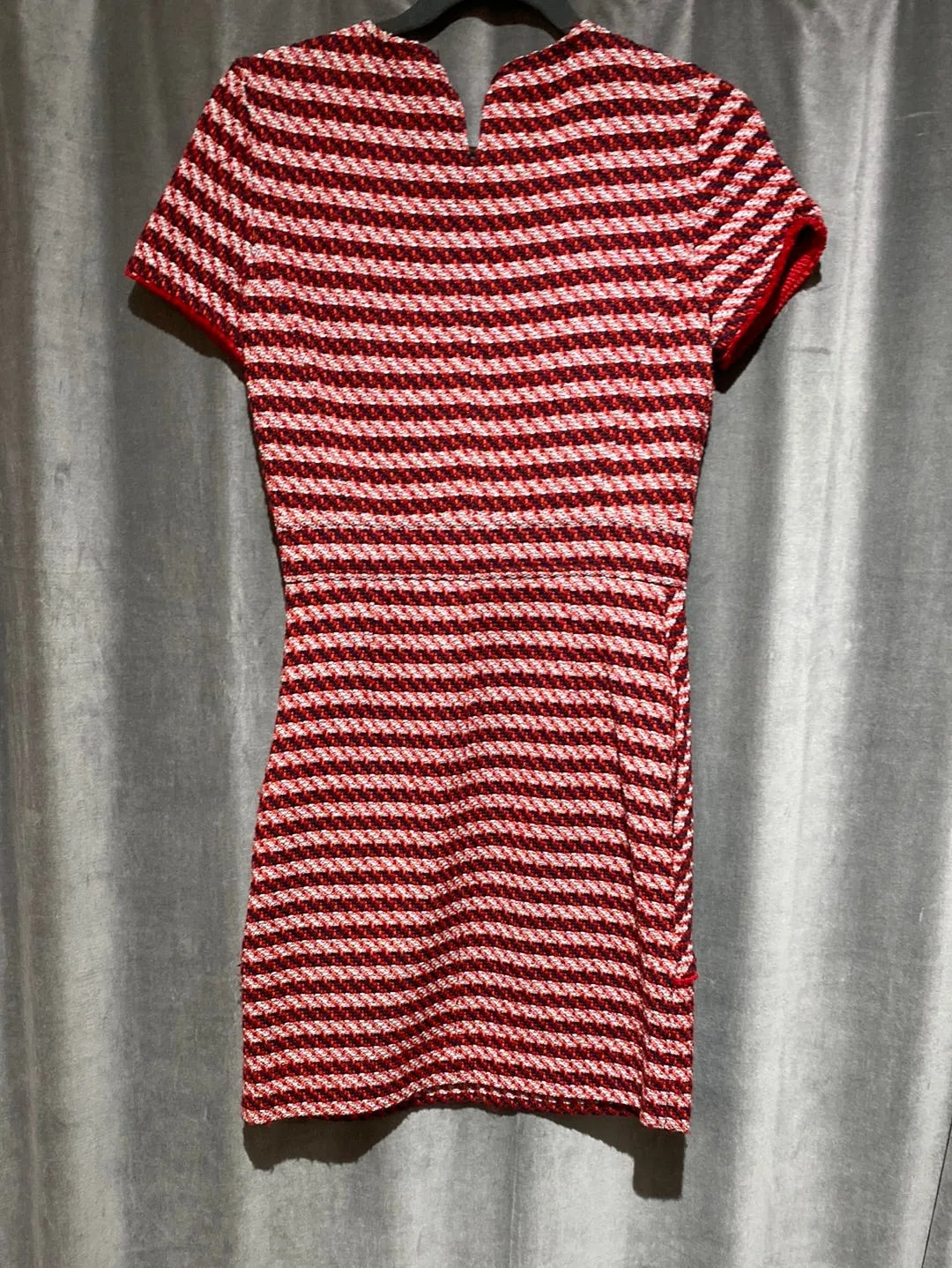 Maje Red Tweed Knit Fit and Flare Short Sleeve Dress