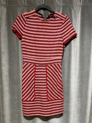 Maje Red Tweed Knit Fit and Flare Short Sleeve Dress
