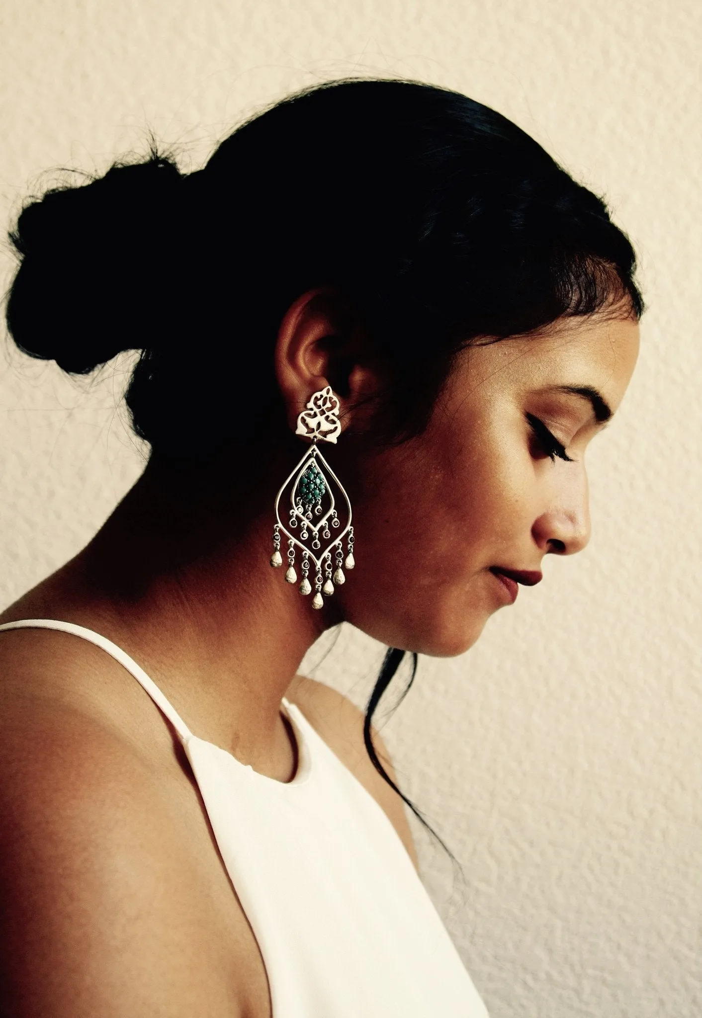 Majestic, turquoise and garnet chandelier earrings