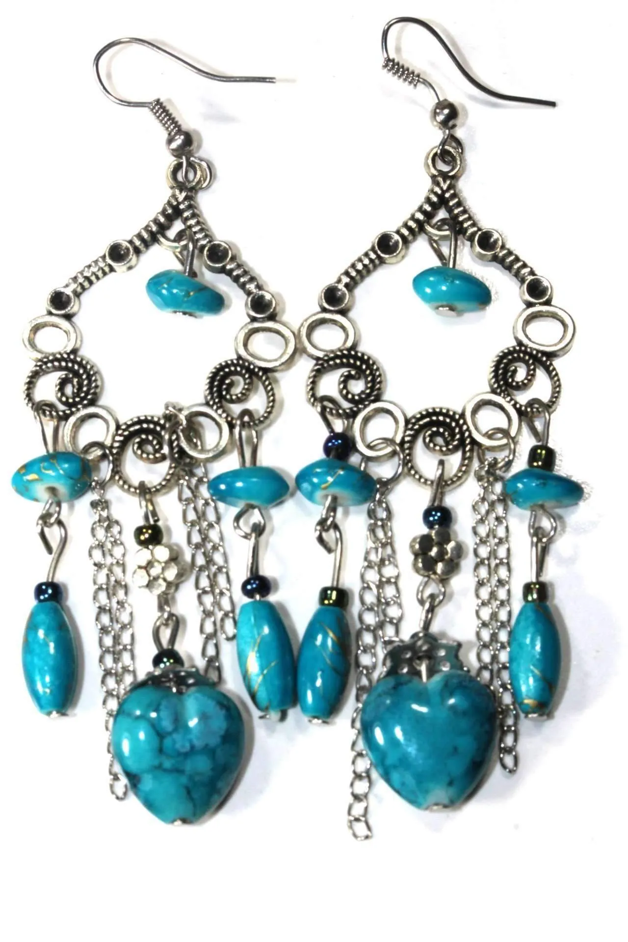 Marbled Beads Scroll Work Dangler Earrings