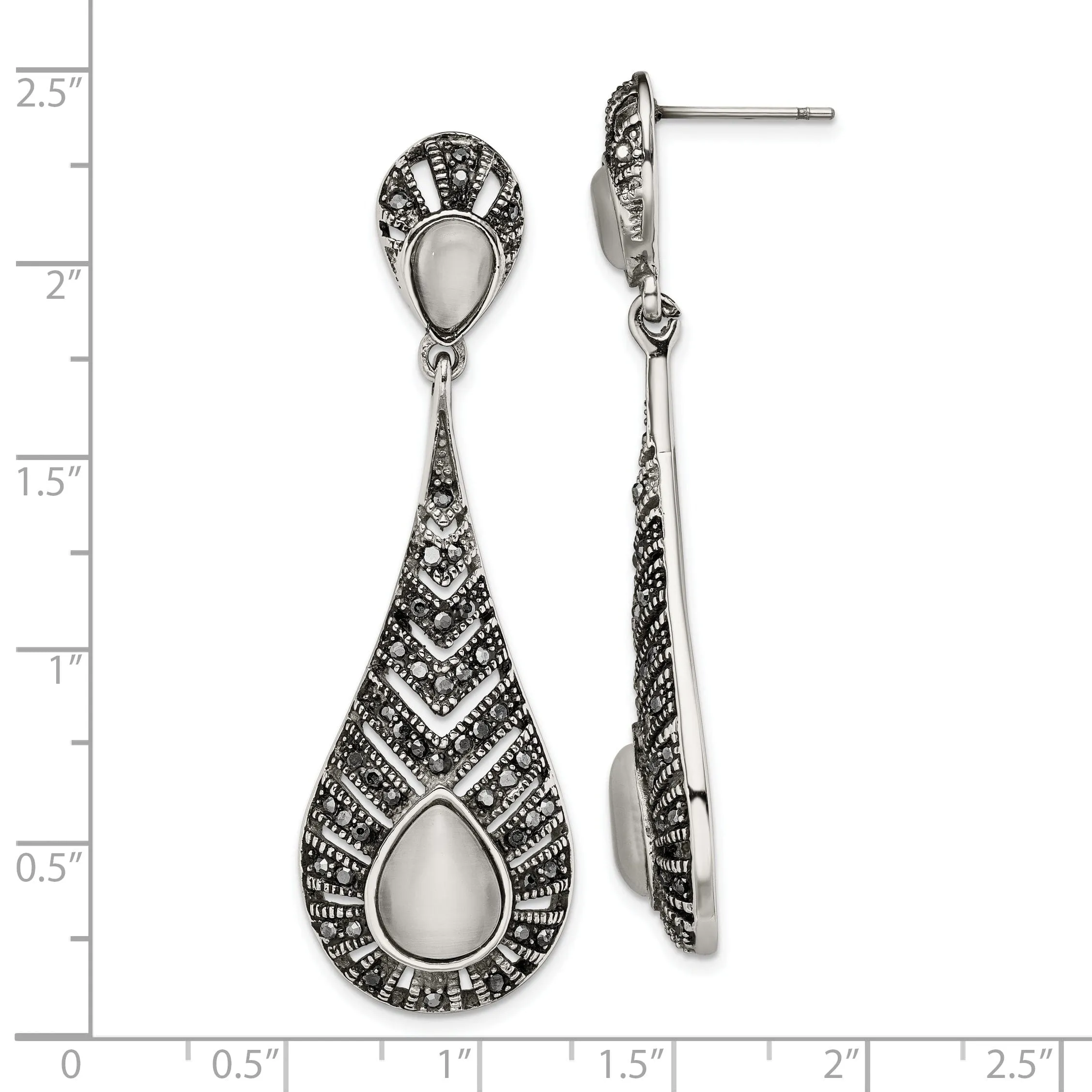 Marcasite Cat's Eye Post Dangle Earrings