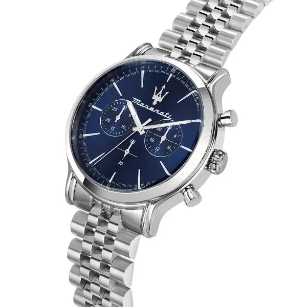 Maserati Epoca Silver Stainless Steel Blue Dial Quartz Watch for Gents - R8873618024