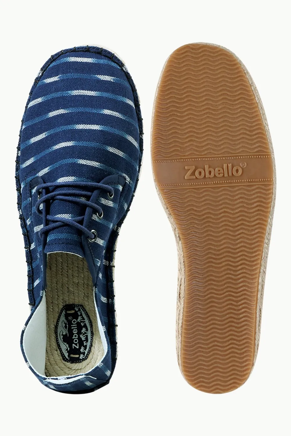 Men's Blue Jacquard Lace-up Espadrilles