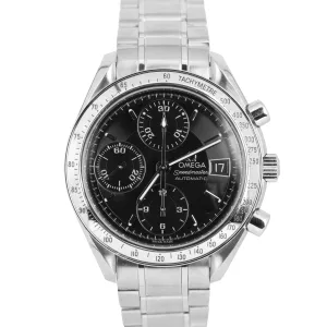 Men's Omega Speedmaster 39mm Date Chronograph Stainless Black Watch 3513.50