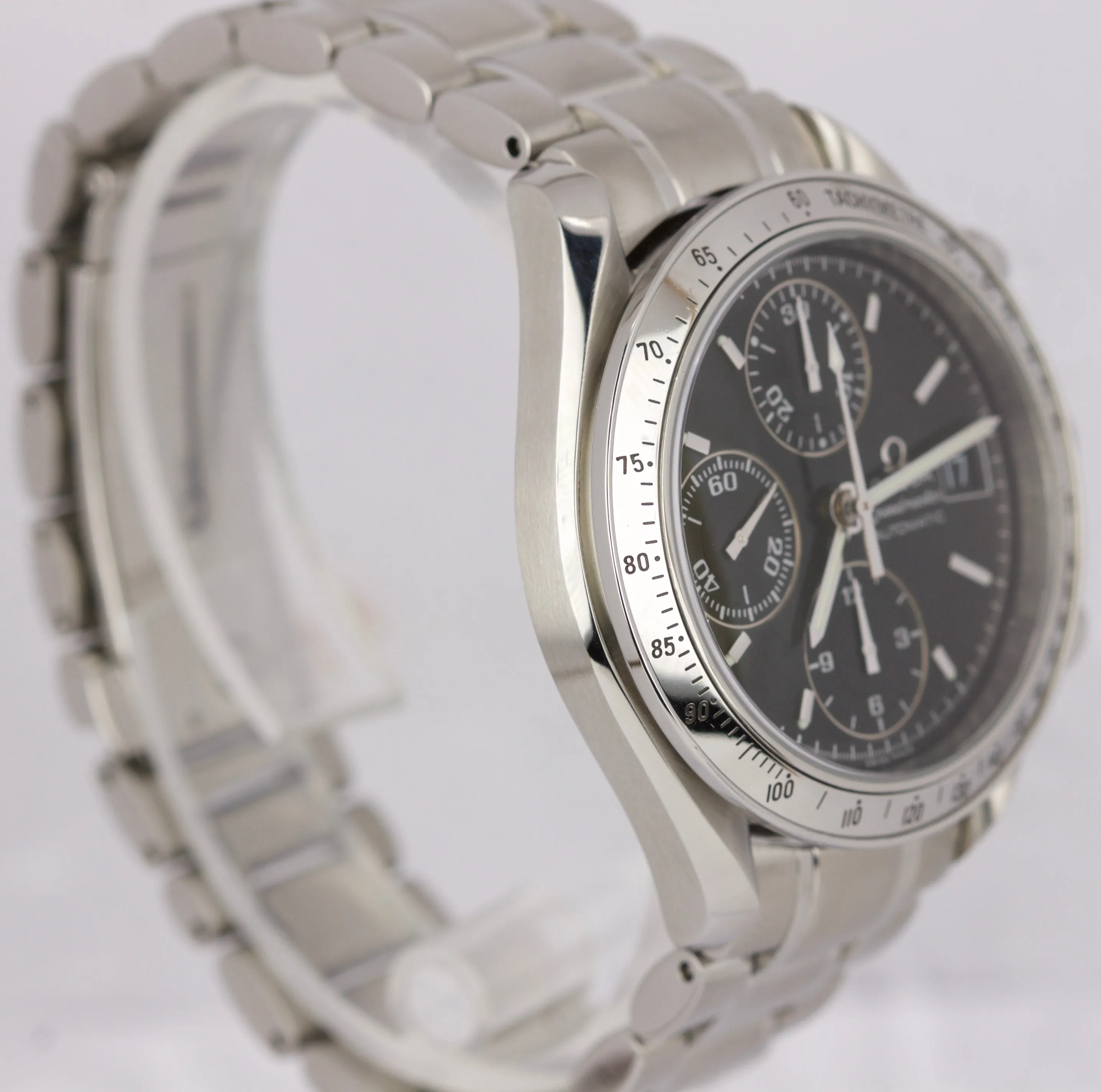 Men's Omega Speedmaster 39mm Date Chronograph Stainless Black Watch 3513.50