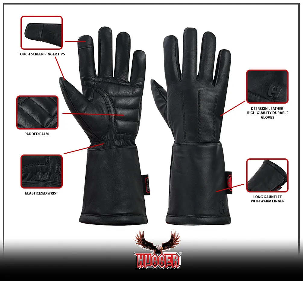 Men's Water Resistant Deerskin Leather Lined for Winter Gauntlet Gloves