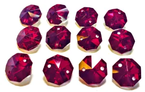 Metallic Dark Red 14mm Octagon Beads, Chandelier Crystals 2 Holes