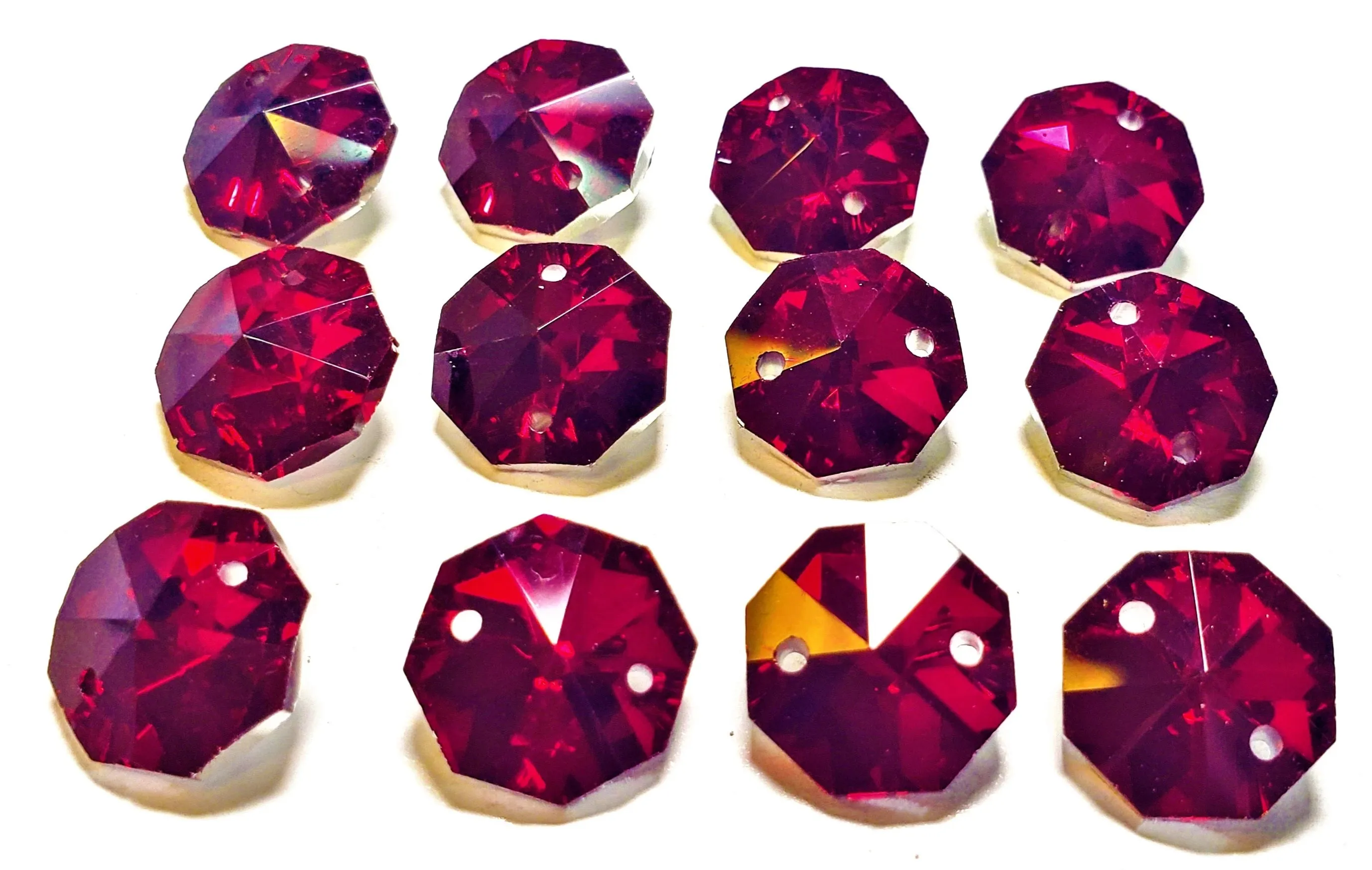 Metallic Dark Red 14mm Octagon Beads, Chandelier Crystals 2 Holes