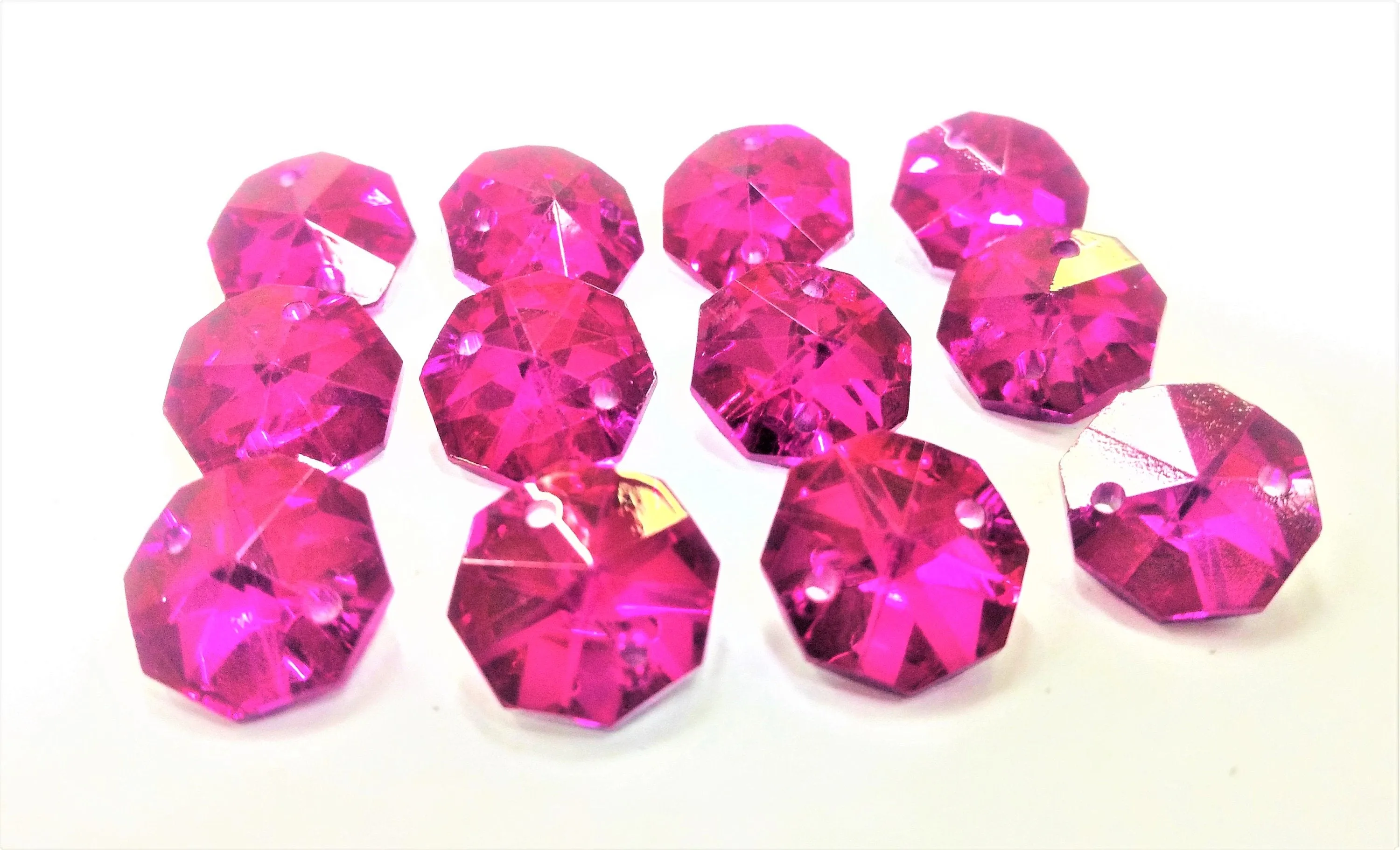 Metallic Fuchsia Pink 14mm Octagon Beads, Chandelier Crystals 2 Holes