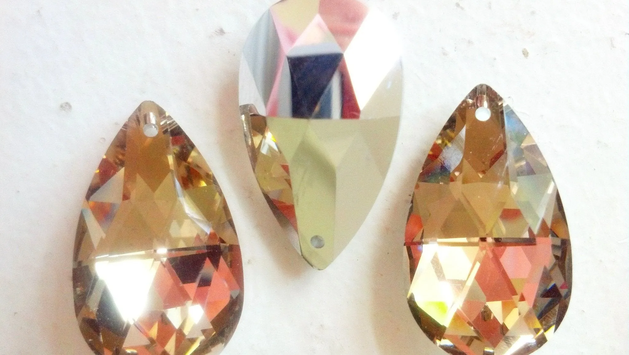 Metallic Gold 38mm Teardrop Foiled Chandelier Crystals, Pack of 5