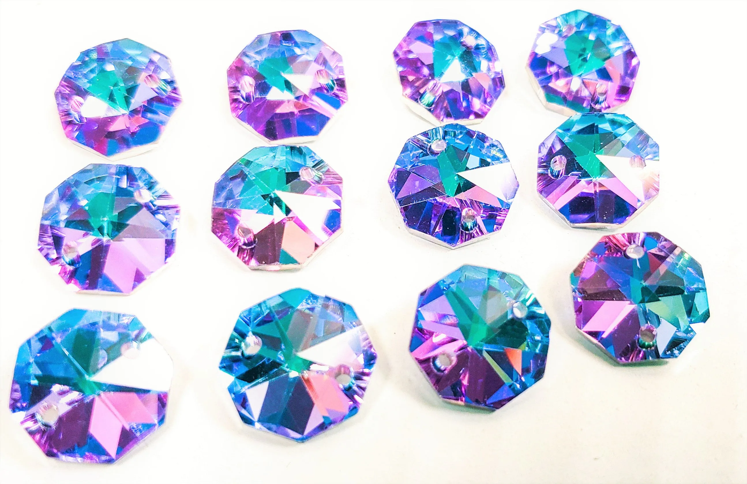 Metallic Lilac and Aqua Chandelier Crystal Octagon Prisms 14mm Beads