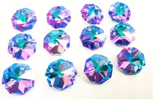 Metallic Lilac and Aqua Chandelier Crystal Octagon Prisms 14mm Beads