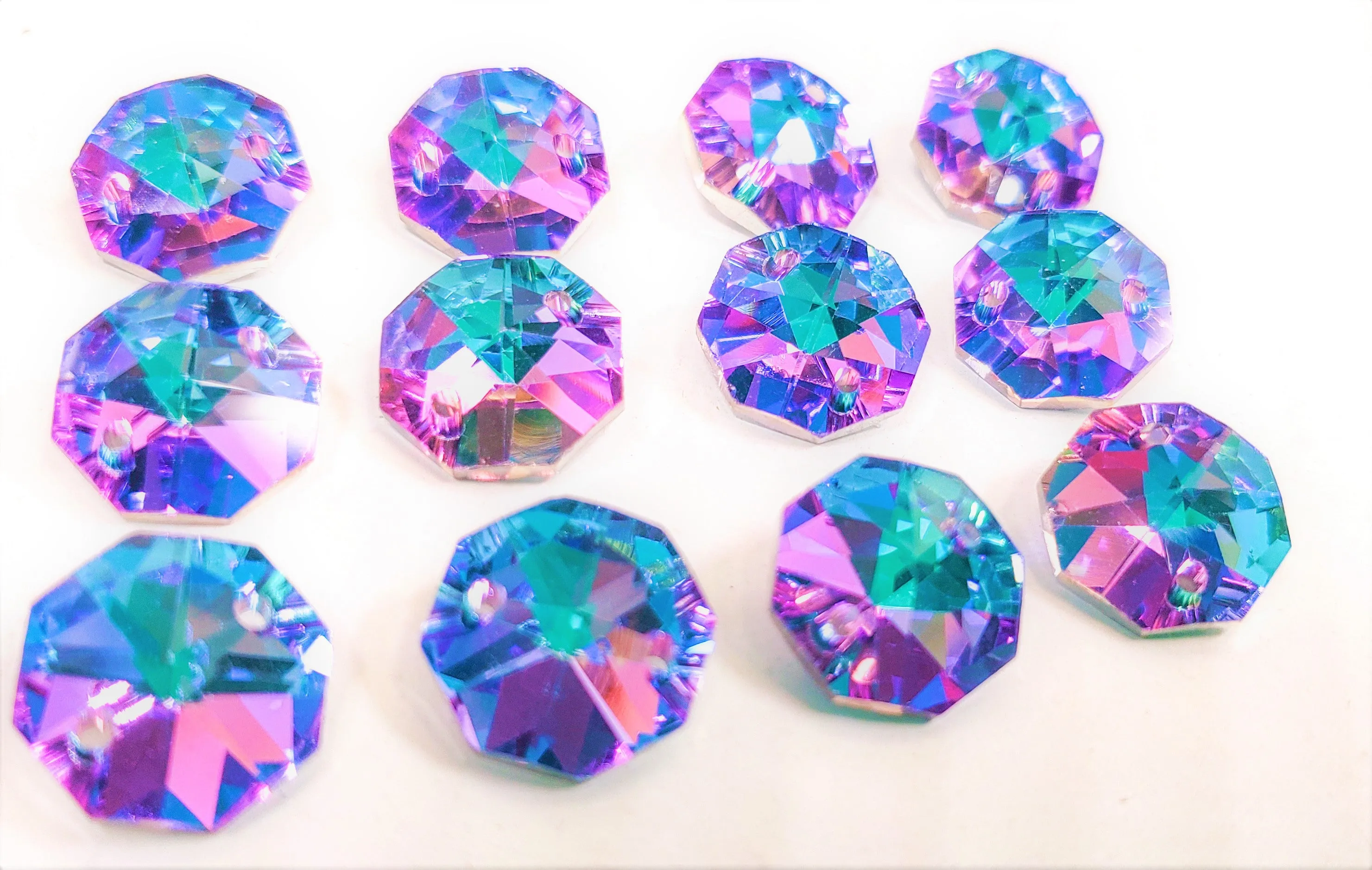 Metallic Lilac and Aqua Chandelier Crystal Octagon Prisms 14mm Beads