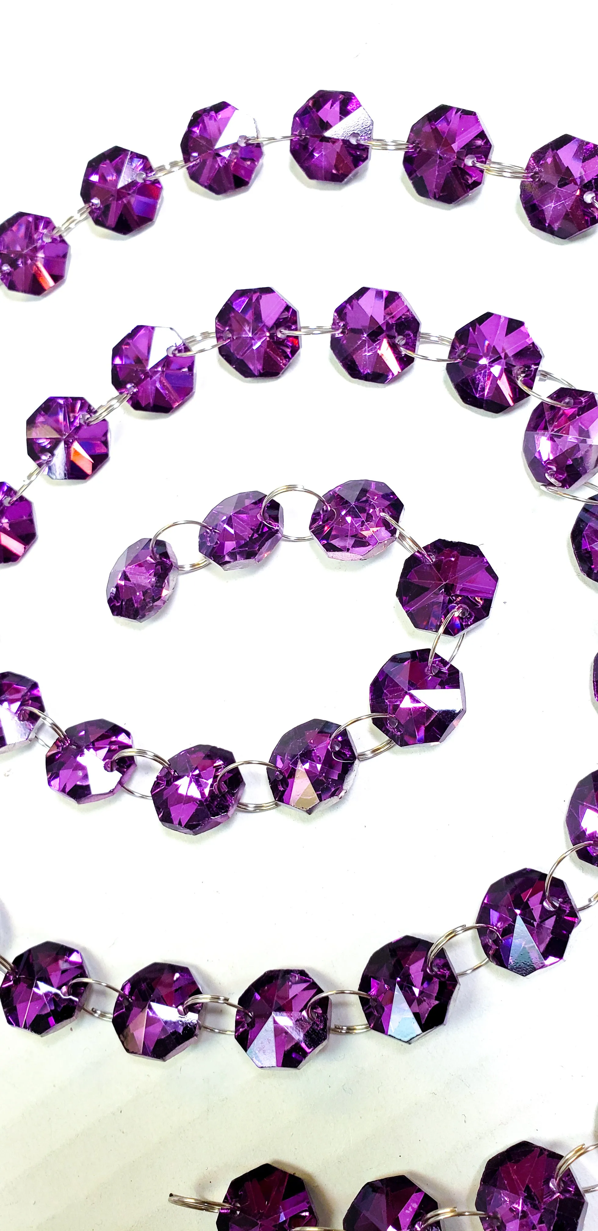 Metallic Purple Yard Chandelier Crystals Garland, Ring Connectors