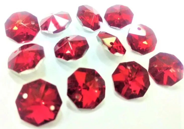 Metallic Red 14mm Octagon Beads, Chandelier Crystals 2 Holes