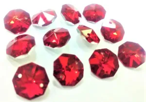 Metallic Red 14mm Octagon Beads, Chandelier Crystals 2 Holes