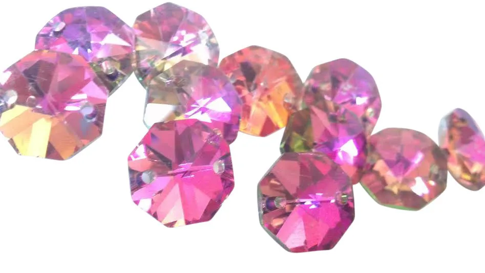 Metallic Rose Rainbow Chandelier Crystal Octagon Prisms 14mm Beads